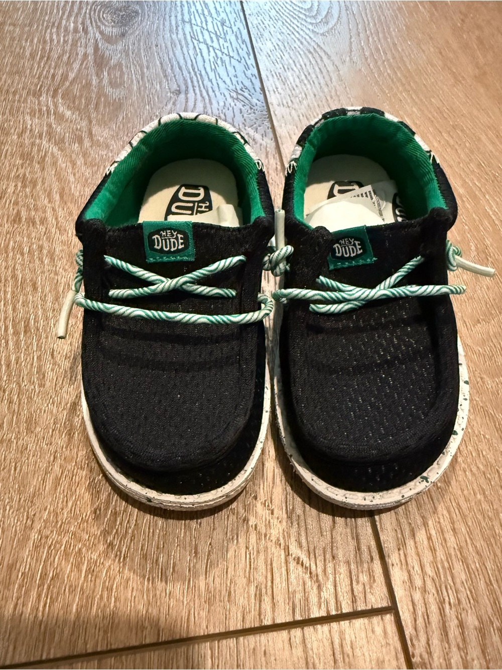 Hey Dude Toddler Black and Green Soccer Design Casual Shoes Size 7
